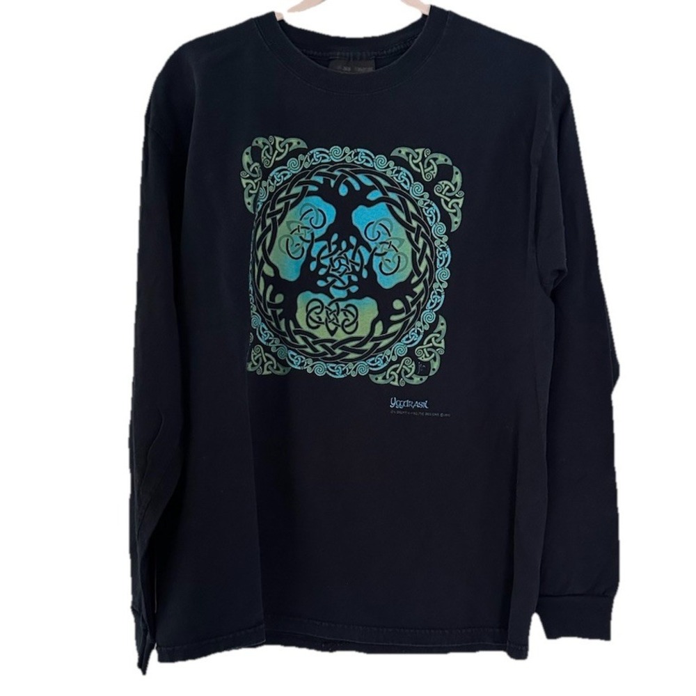 Keltic Designs‎ Jen Delyth Graphic Long Sleeve Black  T-Shirt Sz Large 2002